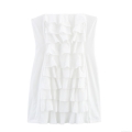 Sexy White Strapless Off-The-Shoulder Ruffle Mini Dress For Women Polyester Embroidery Tiered Bodycon Party Dresses Elegant Summer Broderie Anglaise Short Dress With Back Zipper