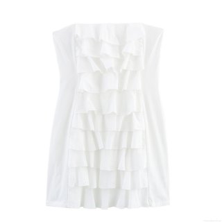 Sexy White Strapless Off-The-Shoulder Ruffle Mini Dress For Women Polyester Embroidery Tiered Bodycon Party Dresses Elegant Summer Broderie Anglaise Short Dress With Back Zipper