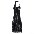 Women's Summer Sexy Polka Dot Midi Dress Cowl Neck With Scarf Tie Ruffle Hem High Waist Sleeveless Polyester Chiffon A-Line Dress For Party Vacation