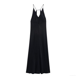 Women Sexy Deep V Neck Satin Camisole Maxi Dress Backless Elegant Evening Party Clubwear Gown Sleeveless Slim Fit A Line Long Dress
