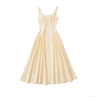 Women's Simple Elegant Sleeveless Midi Dress Solid Color Pleated Large Swing A-Line Sundress With Pockets Summer Vacation Casual Dress