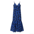 Women's Sexy Backless Polka Dot Chiffon Maxi Slip Dress Summer V-Neck Ruffle Tiered Cake Long Dress For Party Vacation