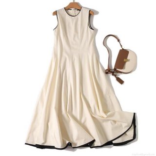 Women's Elegant 100% Cotton Sleeveless Midi Dress Contrast Binding Square Neck High Waist A-Line Summer Casual Vacation Daily Long Dress