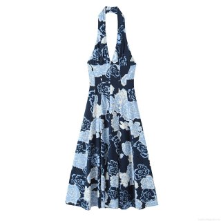Women's Sexy Halter Neck Backless Floral Print Midi Dress Summer Vacation A-Line Sleeveless Polyester Spandex Blend Party Sundress For Ladies