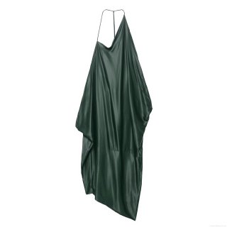Women's Sexy Dark Green Satin Maxi Dress Asymmetric Spaghetti Strap Slip Dress Elegant Sleeveless Backless Evening Party Vacation Long Dress