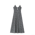 Women's Sexy Floral Print Spaghetti Strap Midi Dress Summer Polyester Spandex V Neck Hollow Out Tie Front A-Line Sundress For Vacation Party