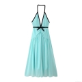 Sexy Halter V-Neck Backless Color Block Midi Dress High Waist Sleeveless Polyester Spandex Long Dress For Women Party Summer Vacation Evening Gown