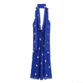 Sleeveless Halter Backless Midi Dress Chiffon Polka Dot Printed A-Line Summer Sexy Sun Dress For Women Party Vacation Date Wear