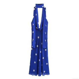 Sleeveless Halter Backless Midi Dress Chiffon Polka Dot Printed A-Line Summer Sexy Sun Dress For Women Party Vacation Date Wear