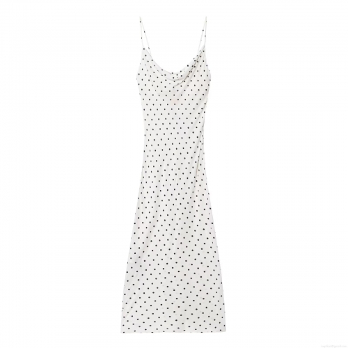 Women Sexy Polka Dot Maxi Dress Cowl Neck Backless Adjustable Thin Strap Summer Sling Long Dress Elegant Party Vacation Dress For Ladies