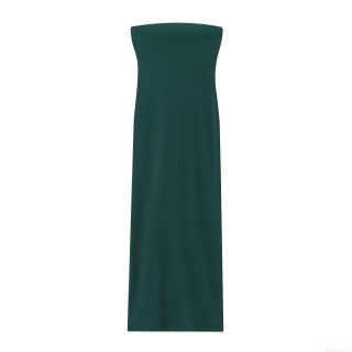 Sexy Women Strapless Bodycon Midi Dress Off-the-Shoulder Slit Backless Polyester Spandex Elegant Solid Color Evening Party Club Dress