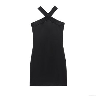 Sexy Halter Neck Cross Strappy Mini Dress Women Summer High Stretch Mercerized Cotton Bodycon Sleeveless Short Dress For Club Party Night Out