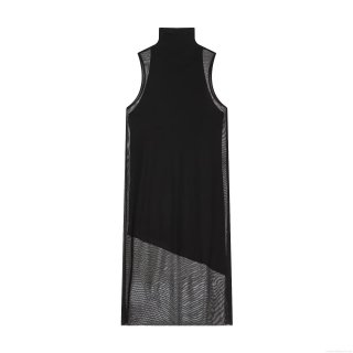 Women's Elegant High Neck Mesh Patchwork Bodycon Dress Sleeveless Polyester Slim Fit Asymmetric Hem Maxi Long Dress For Party Evening Banquet