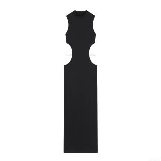 Women Sexy Black Cutout Maxi Dress With Rhinestone Chains Bodycon Sleeveless Mock Neck Evening Party Gown Elegant Clubwear For Ladies