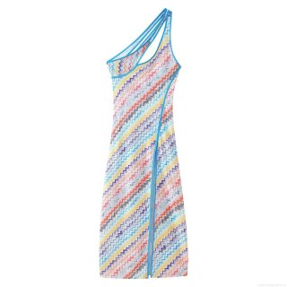 Women's Sexy One Shoulder Zigzag Chevron Print Maxi Dress Hollow Out Chest Split Hem Polyester Spandex Summer Resort Slim Fit Sleeveless Long Dress