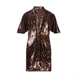 Women's Sexy Deep V Neck Sequin Mini Dress Short Sleeve Bodycon Evening Party Clubwear Elegant Banquet Dress Sparkling Glitter Sheath Short Gown For Women Burgundy Bronze