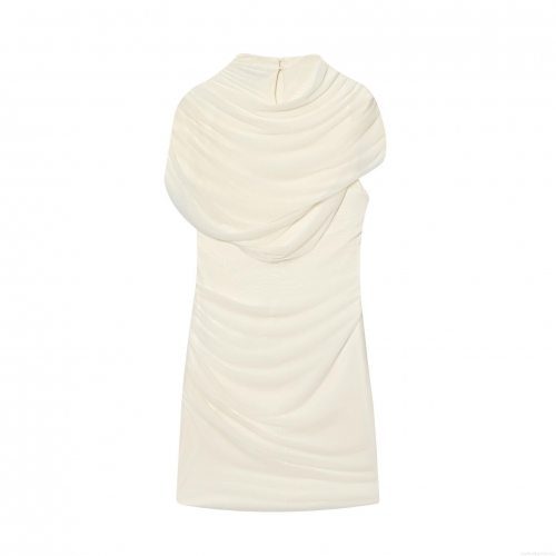 Elegant Women's Deep V-Neck Sleeveless Mesh Spliced Polyester Dress Sexy Ruched Layered Tight Fit Mini Bodycon Clubwear Party Socialite Outfit