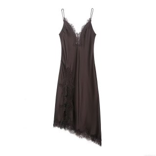 Women's Sexy Satin Cami Maxi Dress With Eyelash Lace Trim Elegant Sleeveless V-Neck Backless Slip Dress For Evening Party Clubwear Lady Solid Color Silk Texture Long Sundress