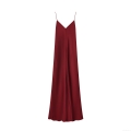 Women's Sexy Deep V Neck Satin Cami Maxi Dress Elegant Backless Ruched Bodycon Party Evening Slip Dress Sleeveless Spaghetti Strap Gown For Women