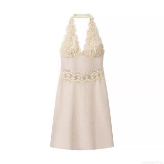 Sexy Backless Halter Neck Mini Dress Elegant Lace Patchwork V-Neck Sleeveless Slim Fit Party Club Dress For Women Polyester Spandex Lace