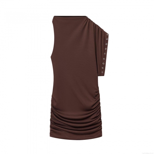 Women's Sexy One Shoulder Asymmetric Ruched Mini Dress Slim Fit Bodycon Short Dress With Metal Eyelets Polyester Spandex Autumn Club Party Outfits