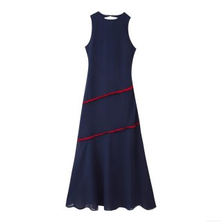 Women Sexy Sleeveless Maxi Dress Backless Tassel Decoration Contrast Color Slim Fit Patchwork Polyester Spandex Long Dress For Party Club Night Out