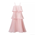 Sexy Pink Tiered Ruffle Cami Dress Women's Elegant Adjustable Thin Strap Multi-Layer Cake Midi Dress For Summer Party Club Nightwear