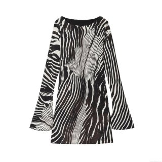 Women's Zebra Print Flare Sleeve Mini Dress Slim Fit Round Neck Sexy Vacation Long Sleeve Animal Pattern A-Line Dress Fashion Streetwear