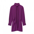 Women's Elegant Purple Long Sleeve Tie-Neck Mini Dress Crepe Polyester Fabric Loose Fit Short Dress For Party Dating Celebrity Style