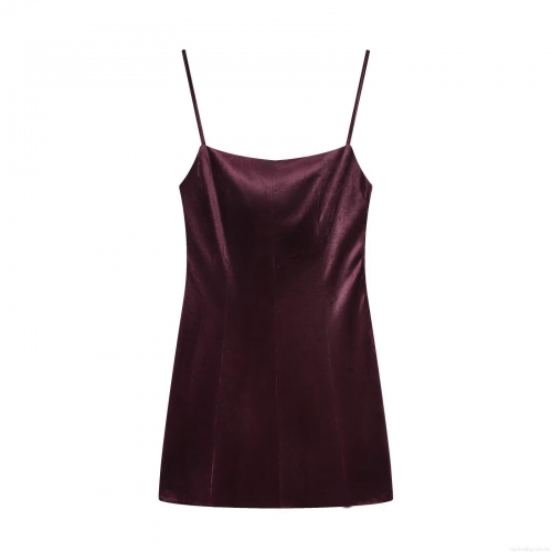 Elegant Wine Red Velvet Spaghetti Strap Mini Dress Sexy Backless Square Neck Sleeveless Party Bodycon Club Dress For Women Night Out
