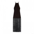 Sexy Halter Backless Velvet Maxi Dress with Long Tassel Fringe Evening Party Bodycon Dress for Women Luxury Clubwear Velvet Dress