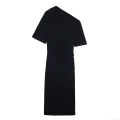 Women Sexy Off Shoulder Asymmetric Velvet Midi Dress Elegant Solid Color Slim Fit Bodycon One Shoulder Short Sleeve Party Dress