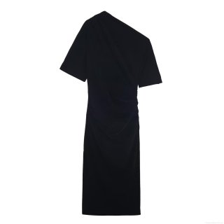 Women Sexy Off Shoulder Asymmetric Velvet Midi Dress Elegant Solid Color Slim Fit Bodycon One Shoulder Short Sleeve Party Dress