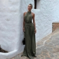 Sexy Halter Backless Maxi Dress For Women Elegant Satin Polyester Ruched Bodycon Long Dress Evening Party Banquet Vacation Summer Autumn