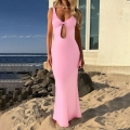 Women's Sexy Cutout Maxi Dress Elegant V-Neck Sleeveless Backless Slim Fit Satin Finish Long Dress For Party Evening Wedding Vacation
