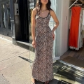 Sexy Leopard Print Spaghetti Strap Maxi Dress Elegant Slim Fit Polyester Sleeveless Women Fashion Bodycon Long Dress for Party Vacation