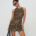 Women's Sexy Leopard Print Sleeveless Mini Dress Slim Fit Polyester Club Party Bodycon Tank Dress