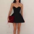 Women Sexy Strapless Backless Mini Dress Polyester Spandex Slim Fit A-Line Party Prom Evening Chic Cocktail Dress For Women