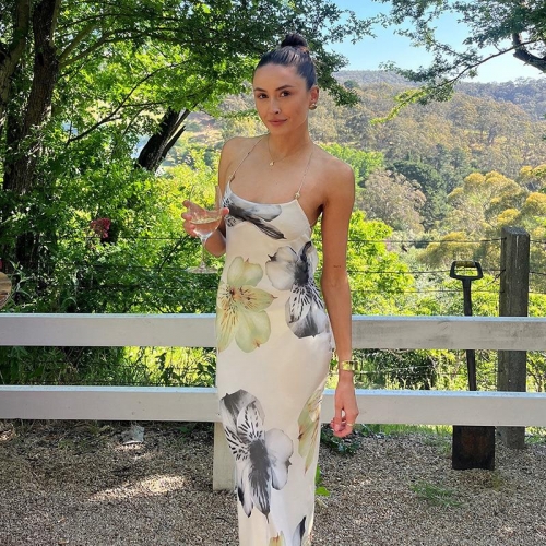 Sexy Backless Floral Print Maxi Dress Satin Chain Strap Halter Neck High Waist A-Line Long Dress For Summer Vacation Women Evening Beachwear