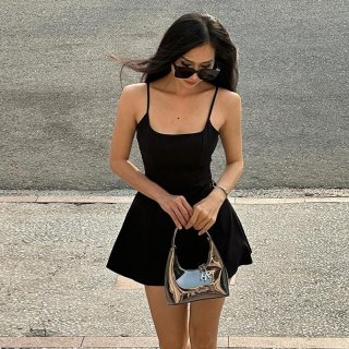 Women's Sexy Square Neck Lace Trim Mini Cami Dress Slim Fit Side Slit Sleeveless Bodycon Polyester Spandex Summer Club Party Dress For Women