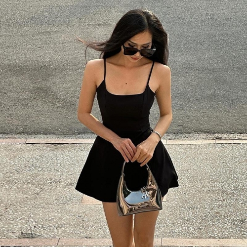 Women's Sexy Square Neck Lace Trim Mini Cami Dress Slim Fit Side Slit Sleeveless Bodycon Polyester Spandex Summer Club Party Dress For Women