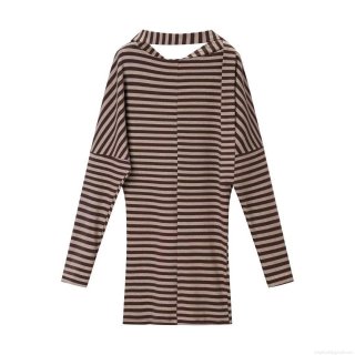 Sexy Women's Striped Long Sleeve Mini Dress Knitted Polyester Cowl Neck Loose Fit T-Shirt Dress for Autumn Party Dating Fashion Casual Wear
