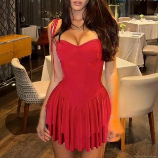 Women's Sexy V-Neck Backless Mini Dress Polyester Spandex Lace-up Ruffle Pleated Camisole Dress For Party Vacation Date
