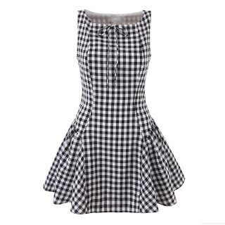 Women's Gingham Sleeveless Dress Cotton Polyester Blend Check Mini A-Line Skirt With Bow Summer Party Vacation Casual Lolita Style