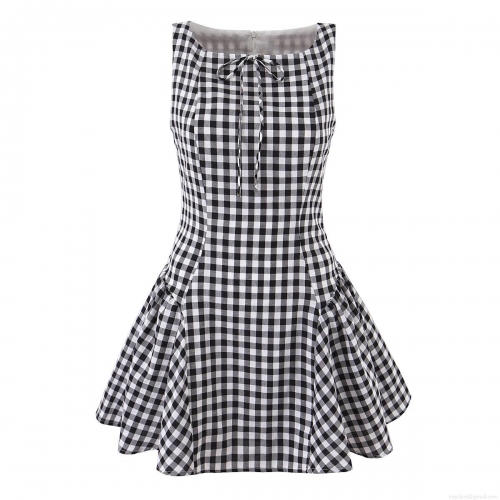 Women's Gingham Sleeveless Dress Cotton Polyester Blend Check Mini A-Line Skirt With Bow Summer Party Vacation Casual Lolita Style