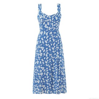 Women's Sexy Floral Print Midi Dress Sleeveless Side Slit Bohemian Summer Vacation V-Neck High Waist Smocked Back Polyester Dress for Women