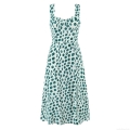 Women's Sexy Polka Dot Print Cami Maxi Dress With Slit Hem Smocked Back Square Neck Sleeveless Polyester Summer Beach Vacation Long Dress For Women