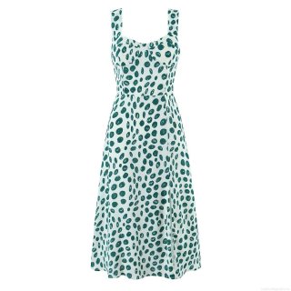 Women's Sexy Polka Dot Print Cami Maxi Dress With Slit Hem Smocked Back Square Neck Sleeveless Polyester Summer Beach Vacation Long Dress For Women