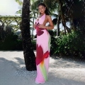 Women Sexy Halter Neck Backless Maxi Dress Large Floral Print Polyester Spandex Slim Fit Beach Vacation Long Dress Party Wear