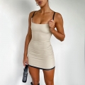 Sexy Bodycon Cami Dress Women Polyester Spandex Square Neck Spaghetti Strap Contrast Trim Slim Fit Mini Dress Summer Party Date Night Clubwear